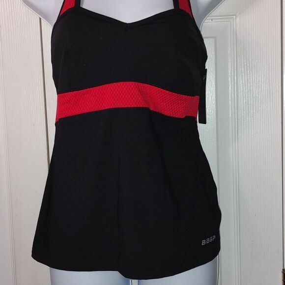 Bebe Sport Black and Red Bbsp Mesh Sweetheart Racer Activewear Top Sz M NWT - Picture 2 of 6